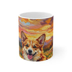 Corgi Sunset Prairie Gift Set — Mug + Coaster + Sticker | Tritan