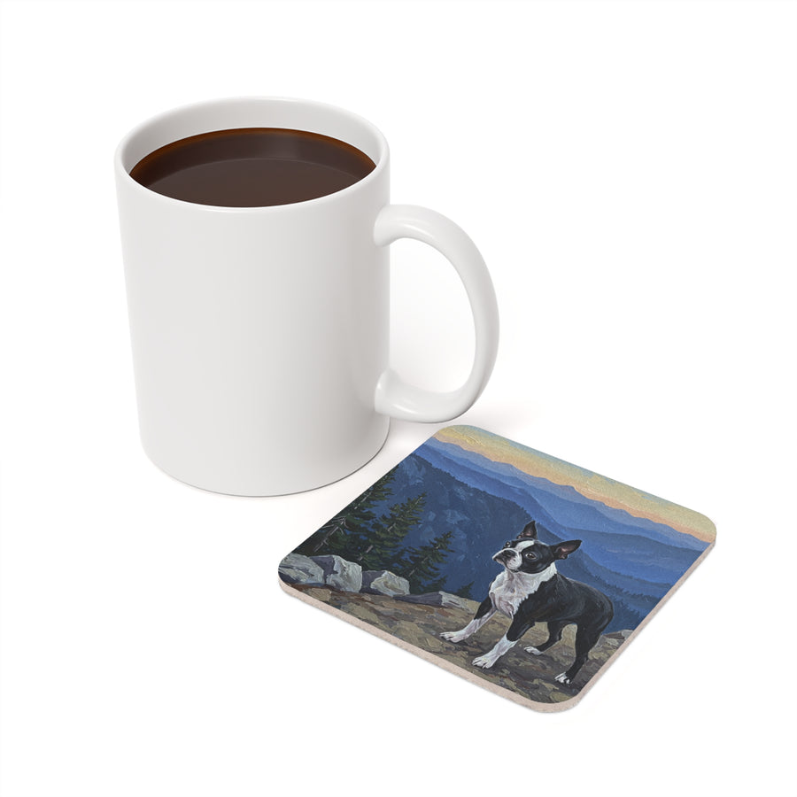 Acrylic Boston Terrier - Mountain Overlook | Cork Back Coaster