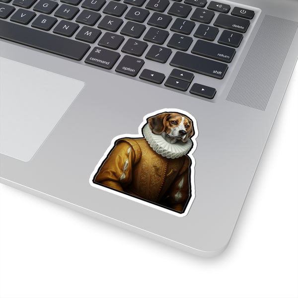 Beagle Renaissance Royal Portrait Sticker, Dog Portrait Vinyl Decal, Kiss-Cut Sticker, Beagle Lover Gift — Lifestyle View