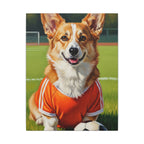 Corgi Oil Painting Soccer Portrait Canvas, Funny Dog Wall Art Decor, Pembroke Welsh Corgi Lover Gift for Him Her, Pet Art Print