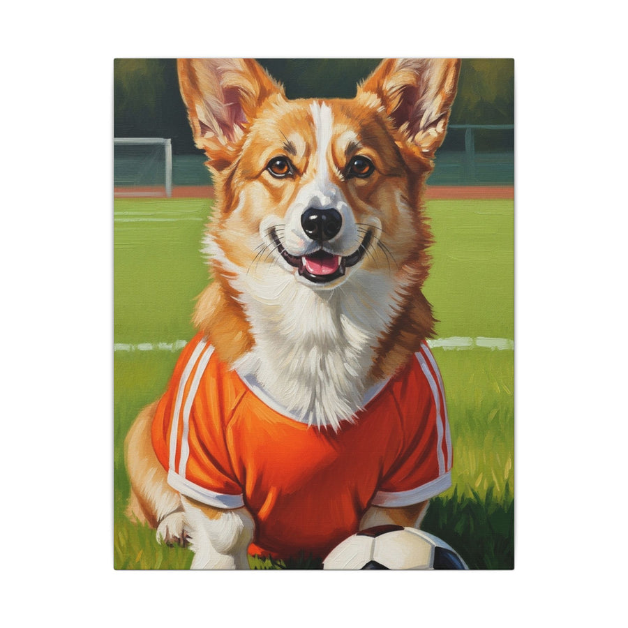Corgi Oil Painting Soccer Portrait Canvas, Funny Dog Wall Art Decor, Pembroke Welsh Corgi Lover Gift for Him Her, Pet Art Print
