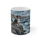 Acrylic Painting Australian Shepherd - Coastal Cliffside | Ceramic Mug 11oz