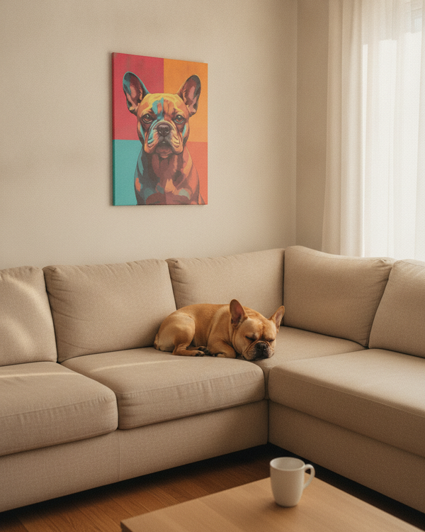 French Bulldog Pop Art Canvas Print, Frenchie Wall Art Decor, Dog Lover Gift, Pet Art for Home — Lifestyle View