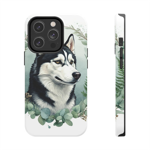 Siberian Husky Watercolor Botanical Wreath Phone Case | Premium Dog Prints | Tritan