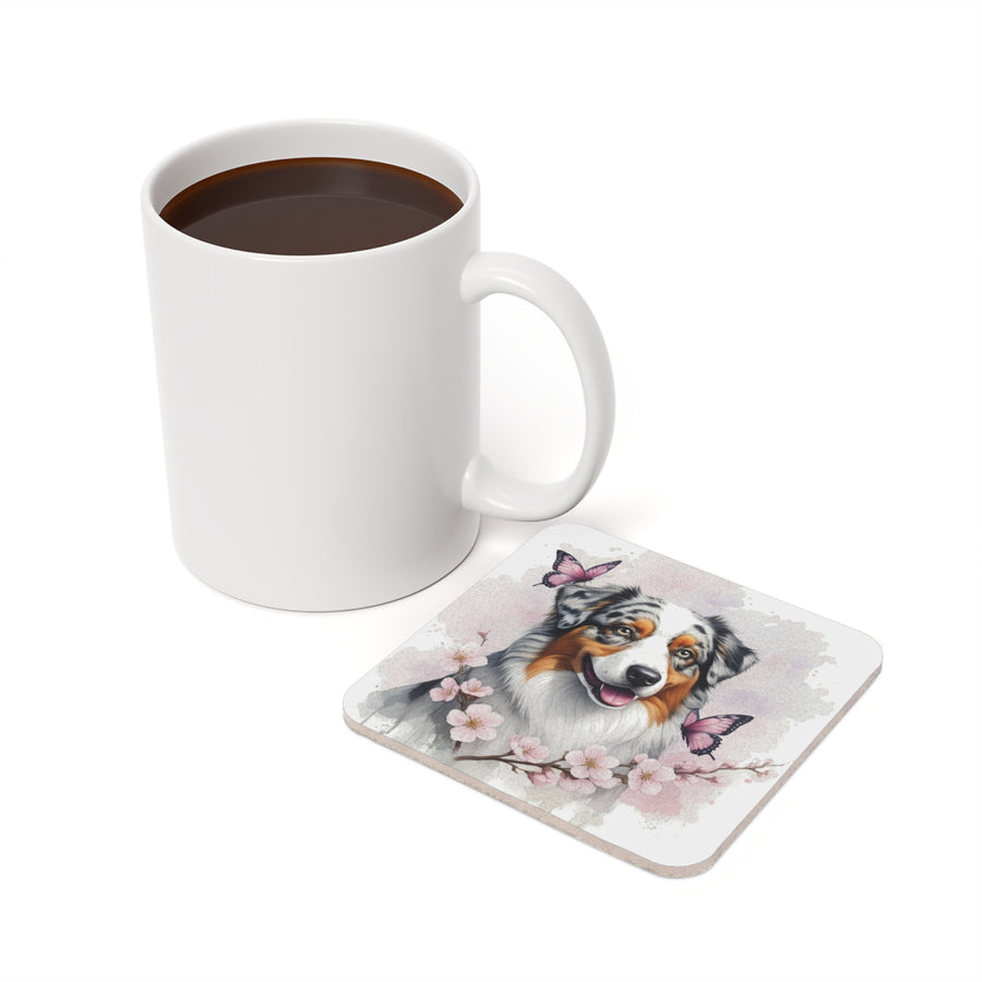 Australian Shepherd Watercolor Butterfly Bloom Drink Coaster | Premium Dog Prints | Tritan