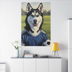 Siberian Husky Oil Painting Soccer Portrait Canvas Art | Dog Wall Decor | Pet Lover Gift for Sports Fans