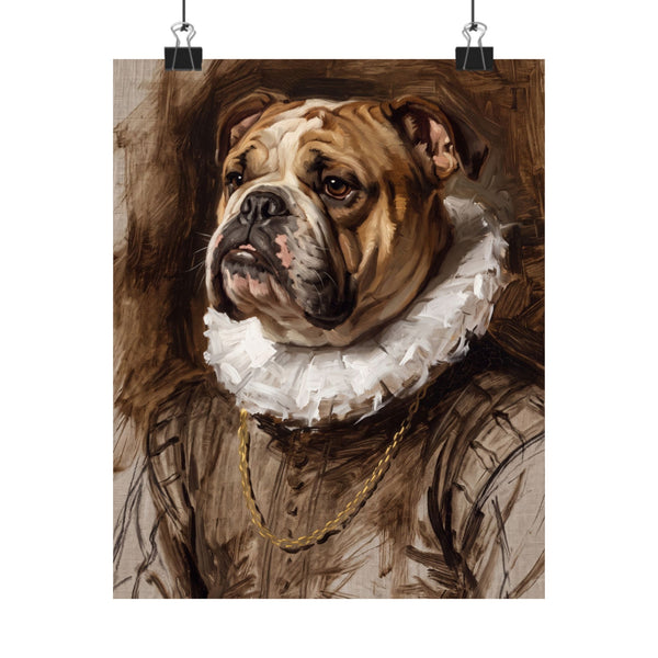 English Bulldog Renaissance Royal Portrait Matte Poster, Regal Dog Art Print, English Bulldog Lover Gift, Wall Art
