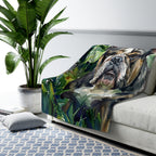 English Bulldog Watercolor Rain Garden Throw Blanket | Premium Dog Art | Tritan