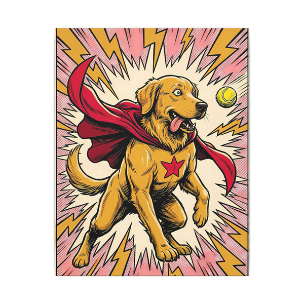Golden Retriever Comic Pop Art Canvas - Dynamic Dog Print with Retro Halftone Style