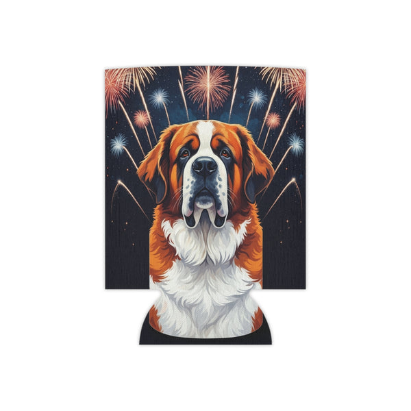 Saint Bernard Can Cooler, America 250 Patriotic Dog Pattern Drink Accessory, USA Dog Gift for St Bernard Lover, America 250 Party Favor