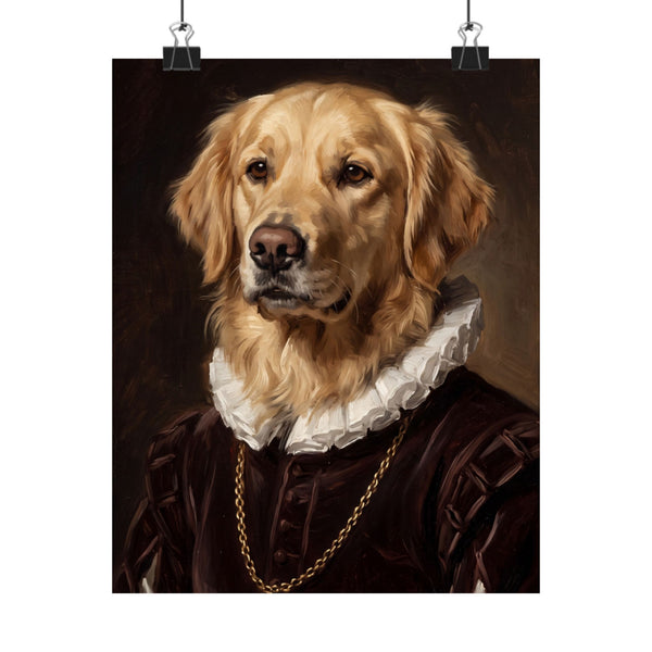 Golden Retriever Renaissance Royal Portrait Matte Poster, Regal Dog Art Print, Golden Retriever Lover Gift, Wall Art