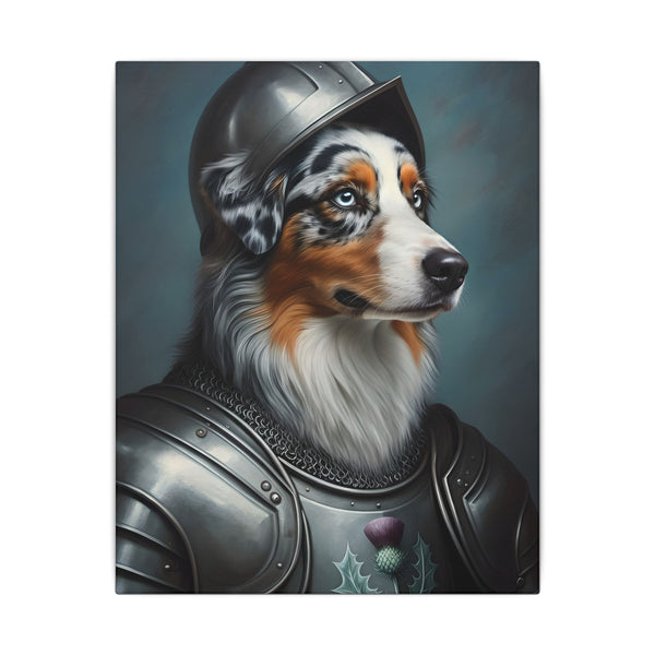 Australian Shepherd Medieval Knight Portrait Canvas Wall Art, Regal Dog Painting, Australian Shepherd Lover Gift, Stretched Canvas