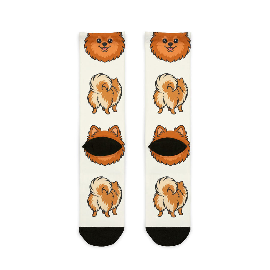Pomeranian Socks | Fun All Over Print Dog Socks | Pom Mom Gift | Cute Crew Socks for Dog Lovers | Stocking Stuffer