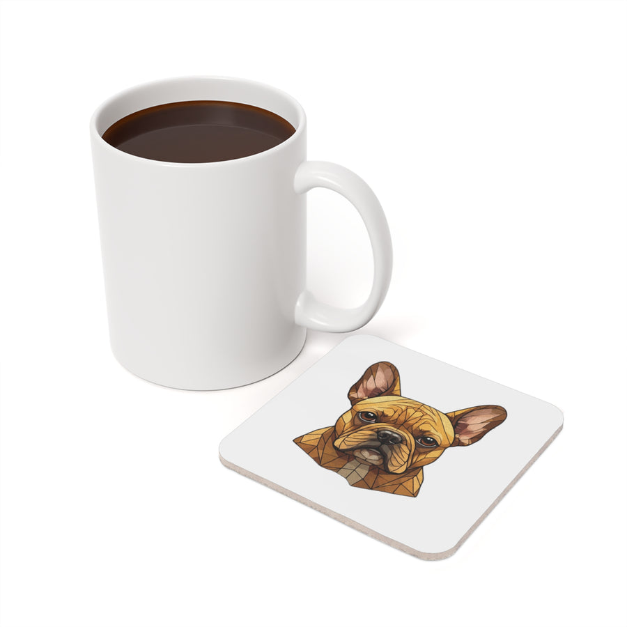 French Bulldog Low Poly Monochrome Gold Cork Back Coaster | Dog Lover Gift
