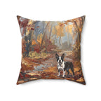 Boston Terrier Acrylic Painting Pillow, Autumn Woods Dog Art Decor, Boston Terrier Gift, Pet Lover Wall Art — view 5