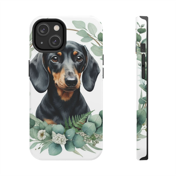 Dachshund Watercolor Botanical Wreath Phone Case | Premium Dog Prints | Tritan