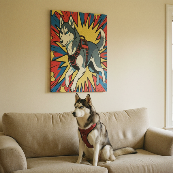 Siberian Husky Canvas Print - Dynamic Comic Book Pop Art Dog Wall Decor