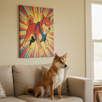 Shiba Inu Comic Book Canvas - Dynamic Pop Art with Halftone Dots, Bold Lines, and Retro Action Dog Wall Decor