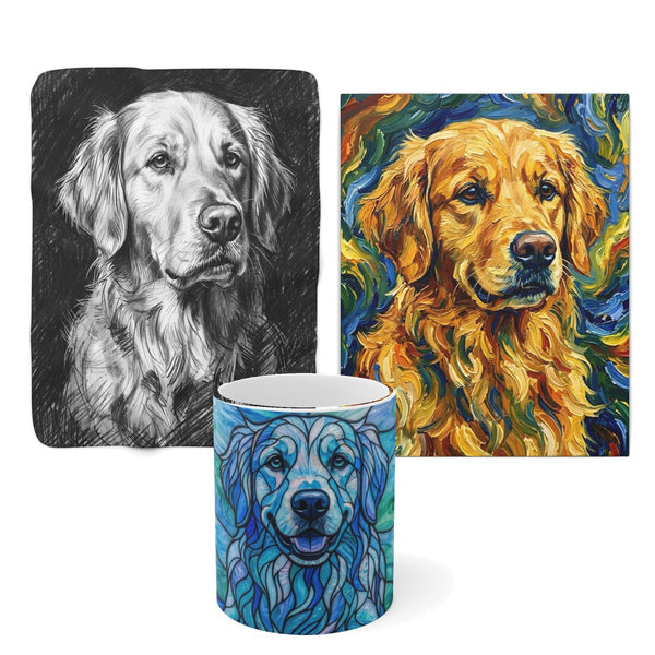 Golden Retriever Home Set — 3 Art Styles | Canvas + Blanket + Mug