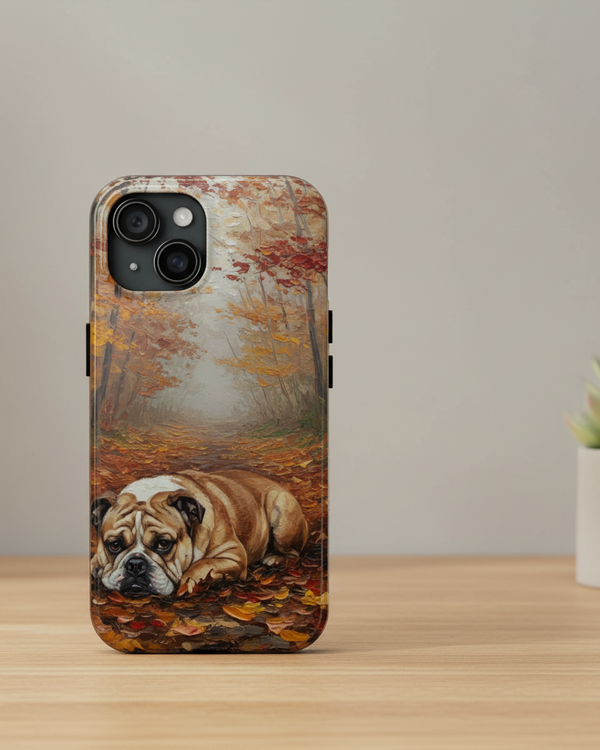 Acrylic English Bulldog - Autumn Woods | Tough Phone Case