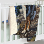 Australian Shepherd Acrylic sherpa blanket by Tritan, on bed