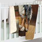 Australian Shepherd Acrylic sherpa blanket by Tritan, on bed