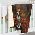 Beagle Acrylic sherpa blanket by Tritan, on bed