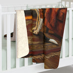 Beagle Acrylic sherpa blanket by Tritan, on bed