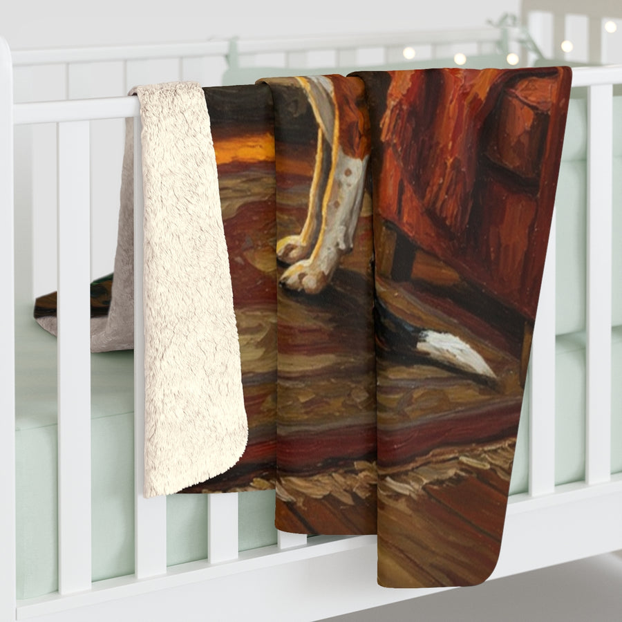 Beagle Acrylic sherpa blanket by Tritan, on bed