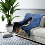 Bernese Mountain Dog Acrylic sherpa blanket by Tritan, on sofa