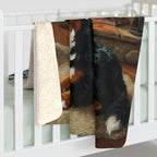 Bernese Mountain Dog Acrylic sherpa blanket by Tritan, on bed