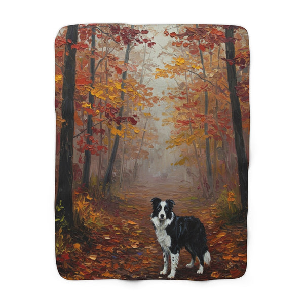 Acrylic Border Collie - Autumn Woods | Sherpa Fleece Blanket