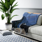 Border Collie Acrylic sherpa blanket by Tritan, on sofa