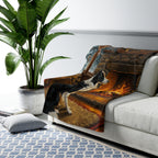 Border Collie Acrylic sherpa blanket by Tritan, on sofa