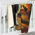 Border Collie Acrylic sherpa blanket by Tritan, on bed