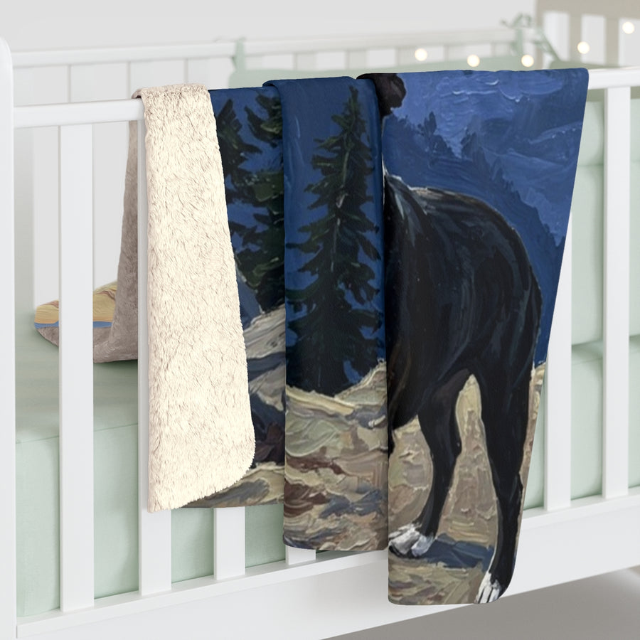 Boston Terrier Acrylic sherpa blanket by Tritan, on bed