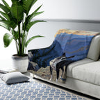 Boston Terrier Acrylic sherpa blanket by Tritan, on sofa