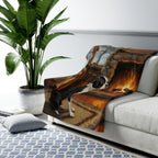 Boston Terrier Acrylic sherpa blanket by Tritan, on sofa