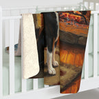 Boston Terrier Acrylic sherpa blanket by Tritan, on bed