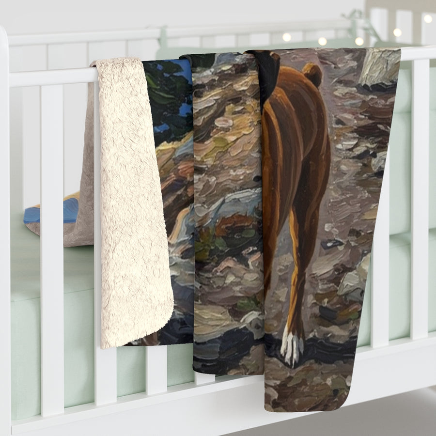 Boxer Acrylic sherpa blanket by Tritan, on bed
