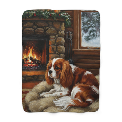 Acrylic Cavalier King Charles Spaniel - Winter Hearth | Sherpa Fleece Blanket