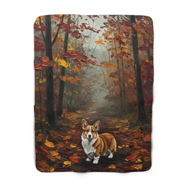 Acrylic Corgi - Autumn Woods | Sherpa Fleece Blanket