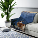 Corgi Acrylic sherpa blanket by Tritan, on sofa