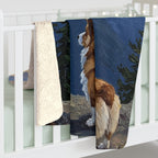 Corgi Acrylic sherpa blanket by Tritan, on bed