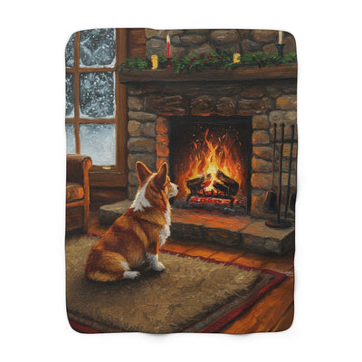 Acrylic Corgi - Winter Hearth | Sherpa Fleece Blanket