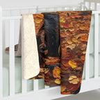 Dachshund Acrylic sherpa blanket by Tritan, on bed