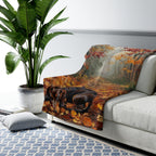 Dachshund Acrylic sherpa blanket by Tritan, on sofa