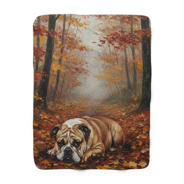 Acrylic English Bulldog - Autumn Woods | Sherpa Fleece Blanket