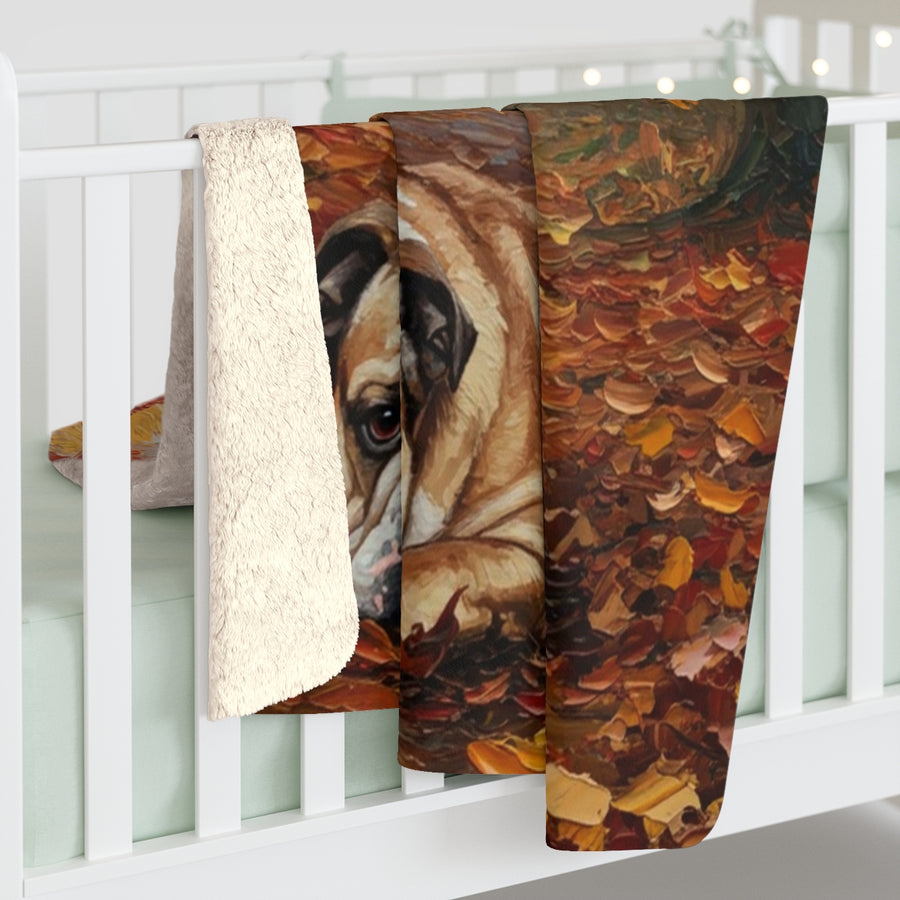 English Bulldog Acrylic sherpa blanket by Tritan, on bed