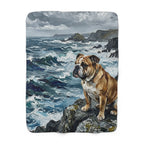 English Bulldog Coastal Cliffside Sherpa Fleece Blanket | Acrylic Painting Style